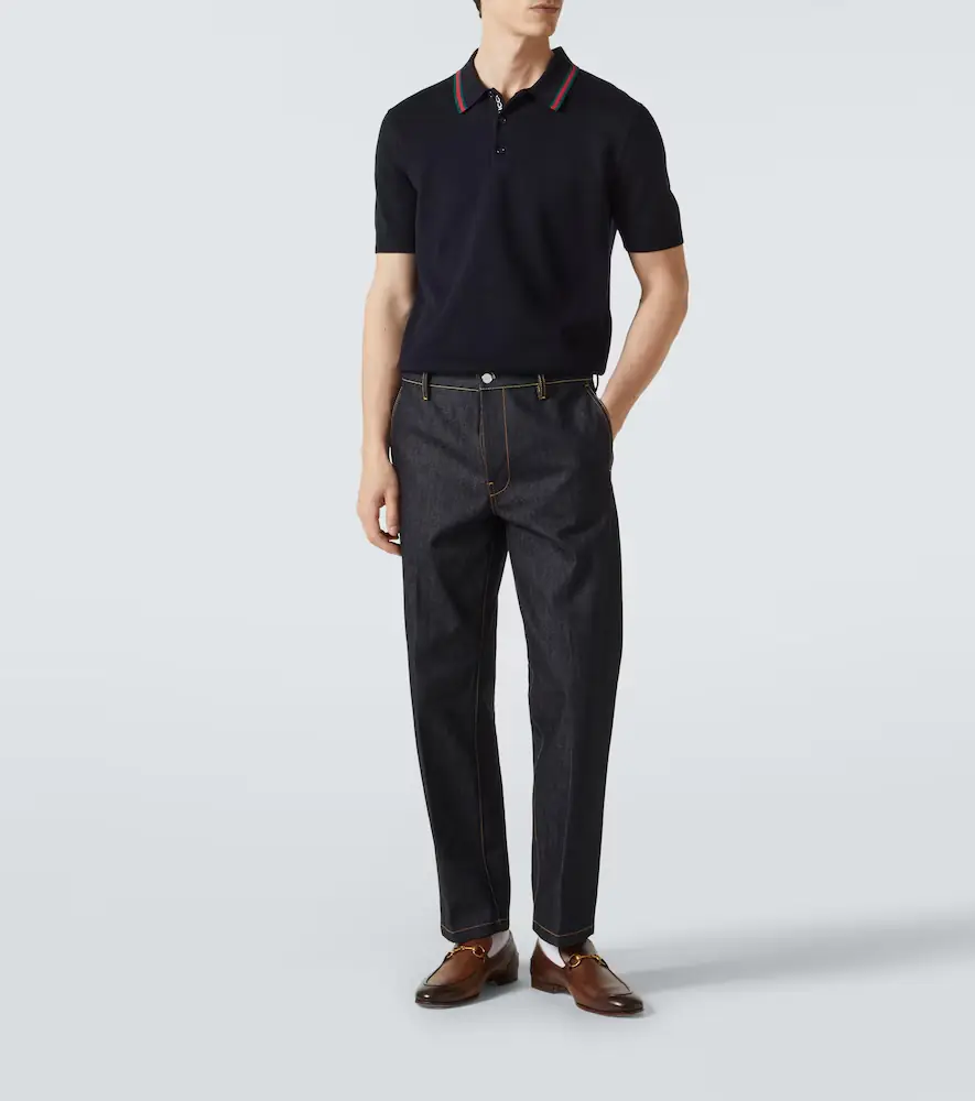 Gucci Web Stripe silk and cotton polo shirt | Thumbnail 3