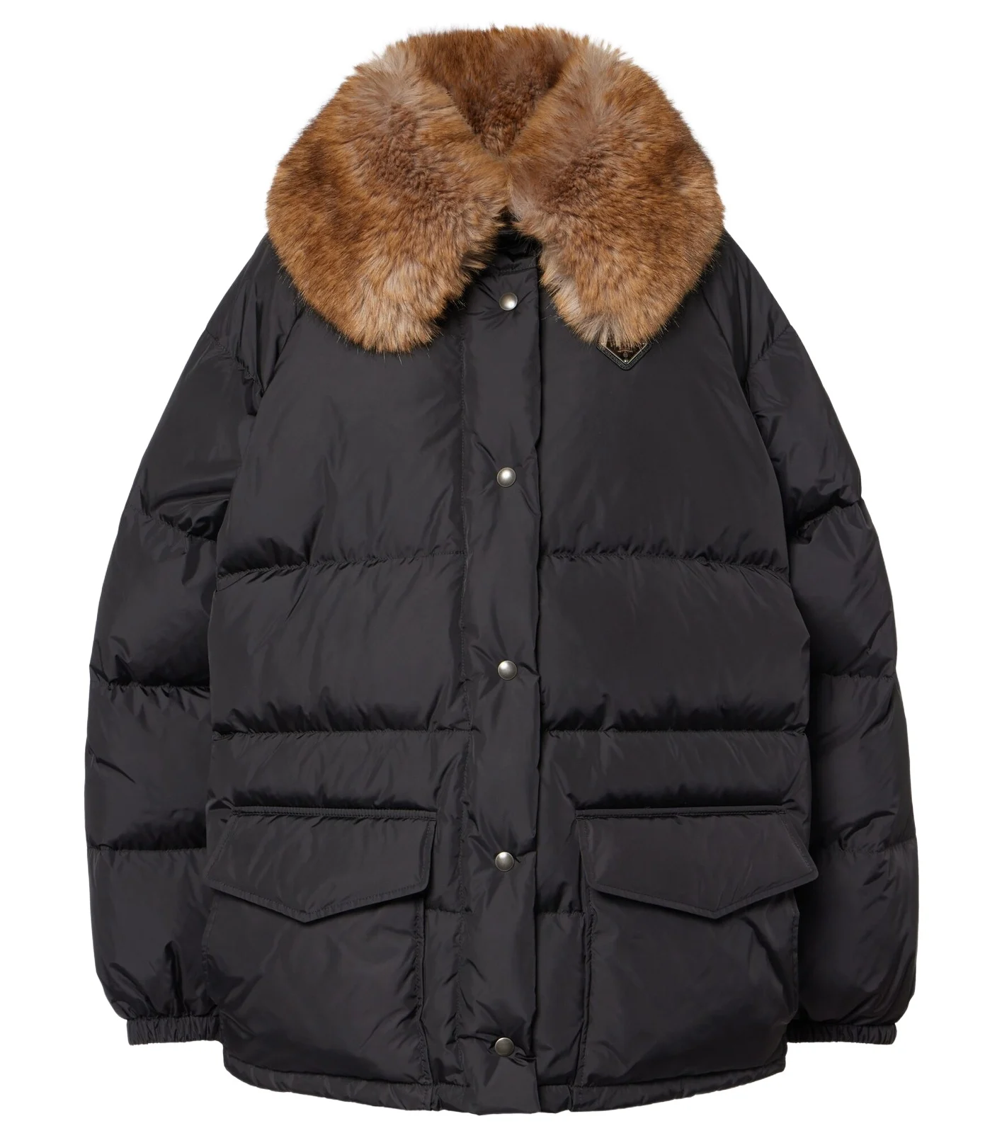 Faux fur-trimmed down jacket