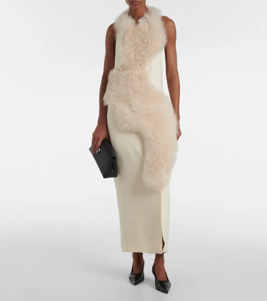 Toteme Shearling-trimmed cady midi dress | Thumbnail 2