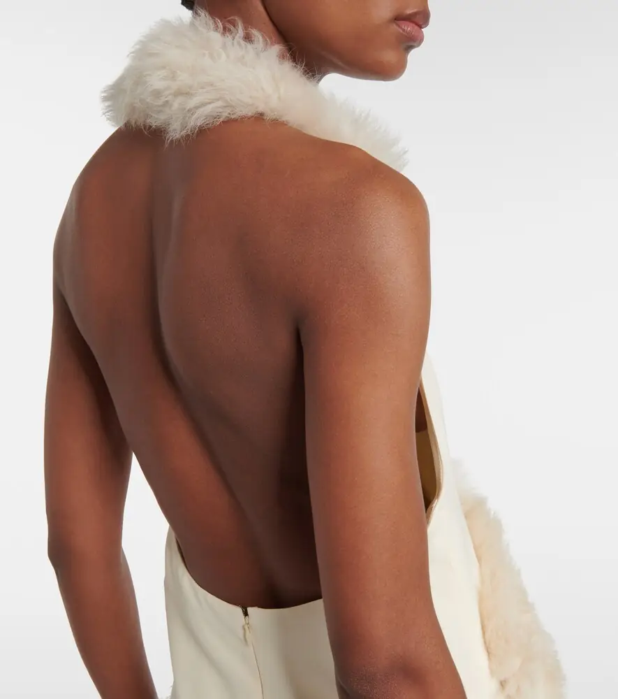 Toteme Shearling-trimmed cady midi dress | Thumbnail 3