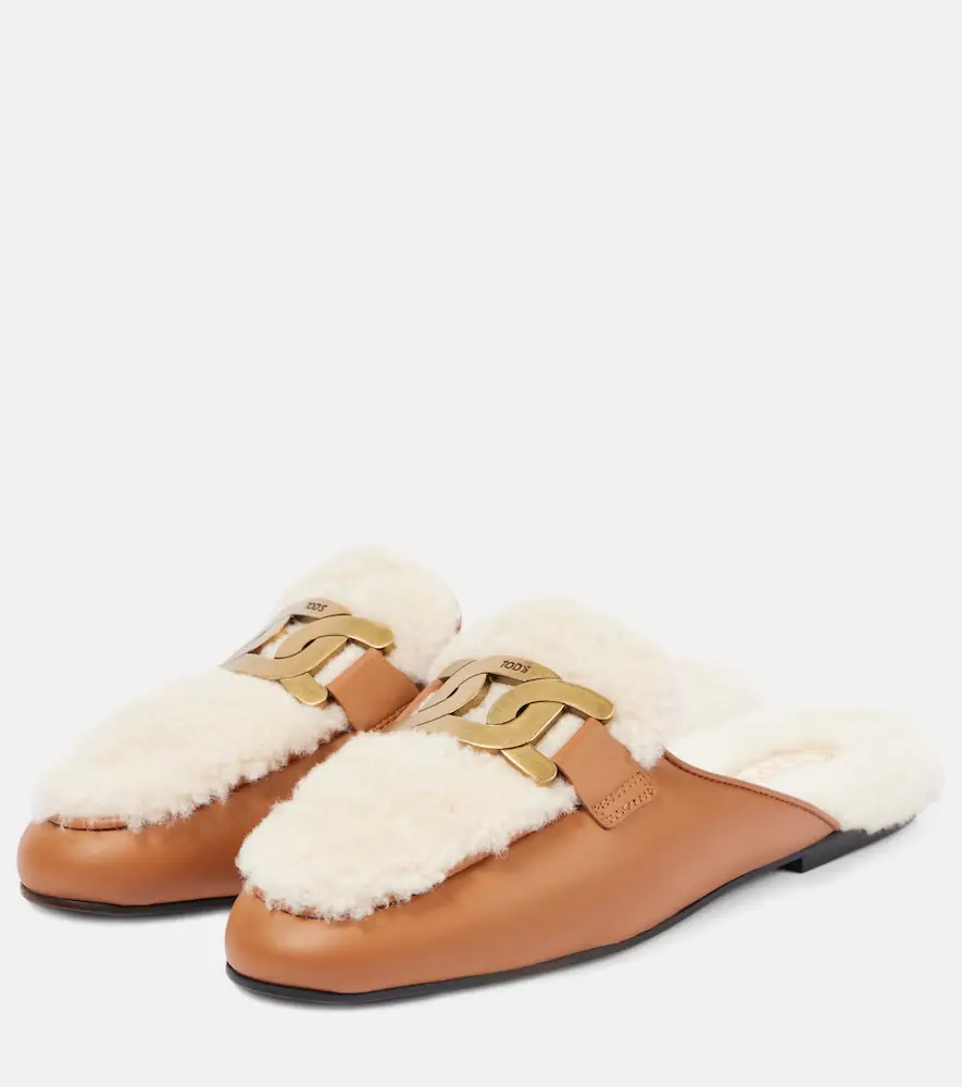 Tod's Catena shearling and leather mules | Thumbnail 3