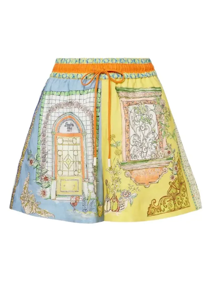 Alémais Monte printed high-rise linen shorts