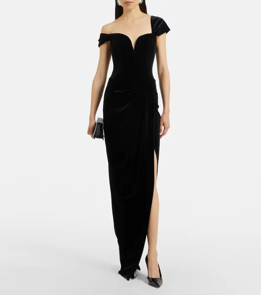 Alex Perry Asymmetric velvet bustier gown | Thumbnail 2