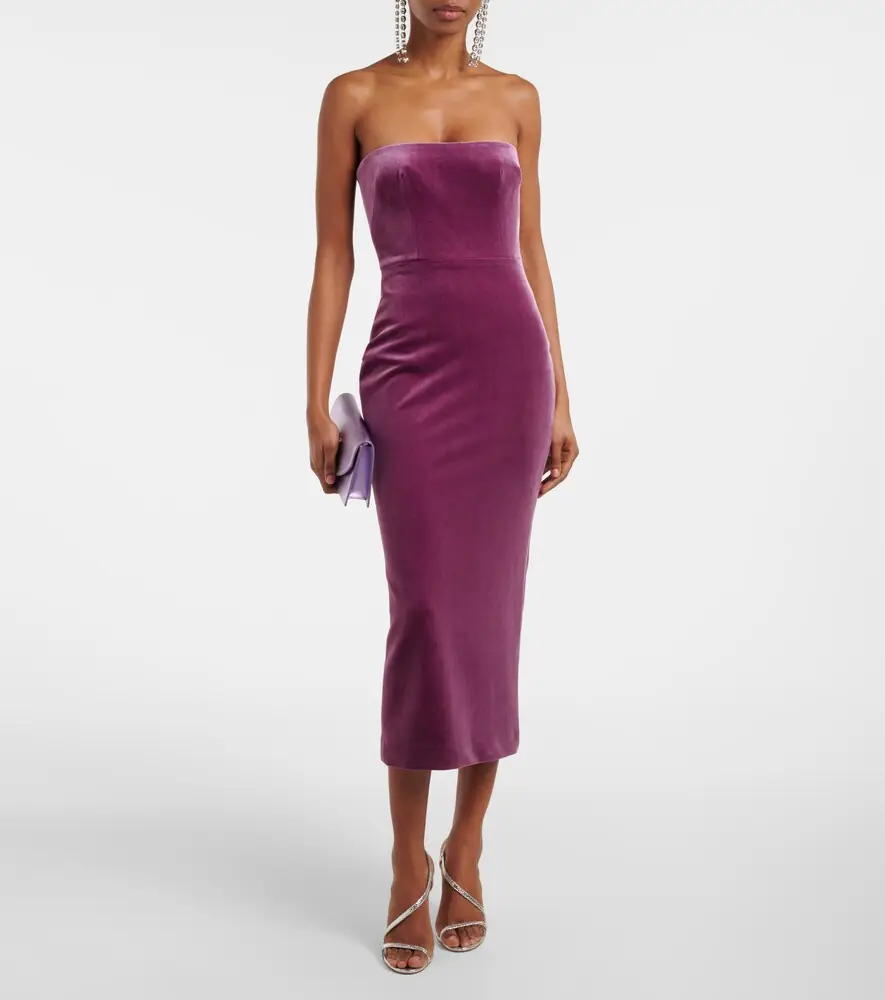 Alex Perry Strapless velvet midi dress | Thumbnail 5