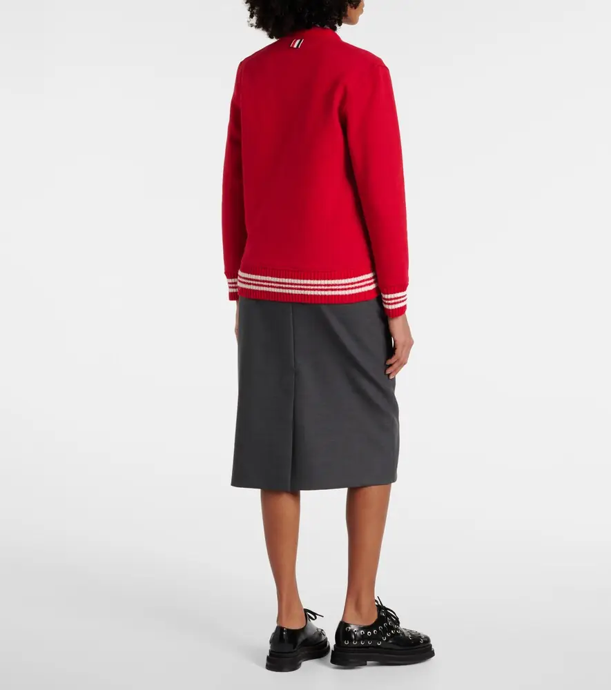 Thom Browne 4-Bar bouclé-trimmed cotton cardigan | Thumbnail 3