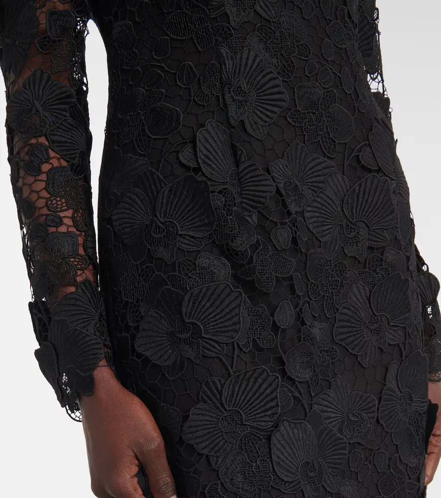 Oscar de la Renta Orchid floral guipure midi dress | Thumbnail 2 Oscar de la Renta Orchid floral guipure midi dress | Thumbnail 2