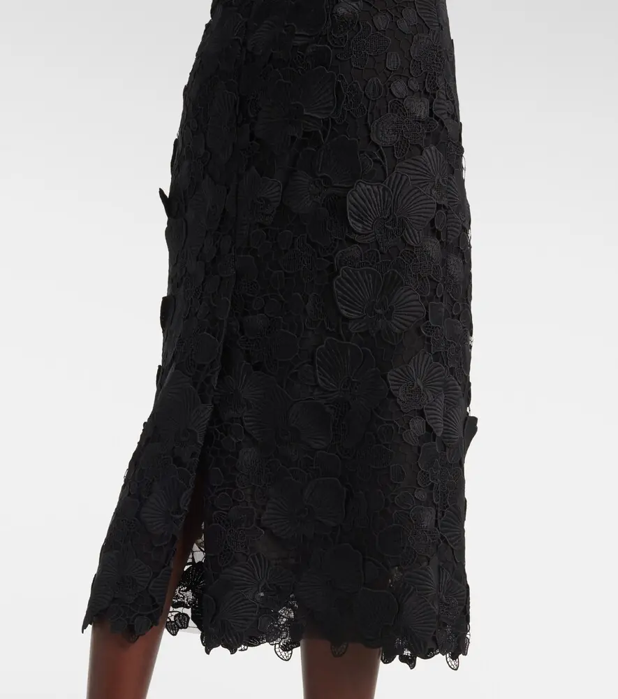 Oscar de la Renta Orchid floral guipure midi dress | Thumbnail 3 Oscar de la Renta Orchid floral guipure midi dress | Thumbnail 3