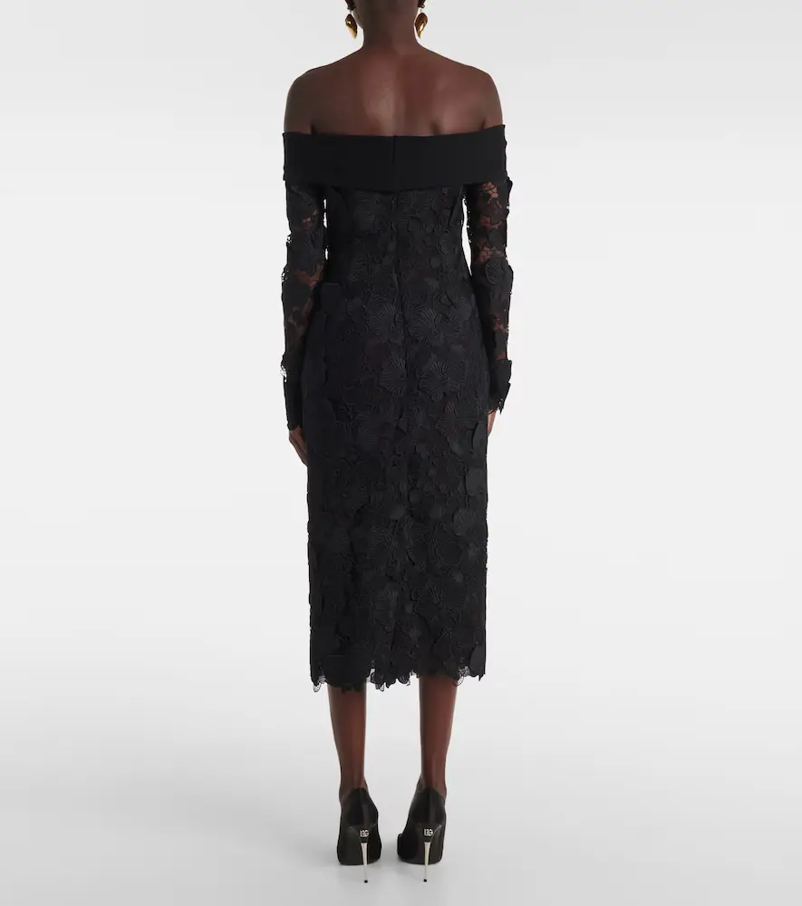Oscar de la Renta Orchid floral guipure midi dress | Thumbnail 4 Oscar de la Renta Orchid floral guipure midi dress | Thumbnail 4