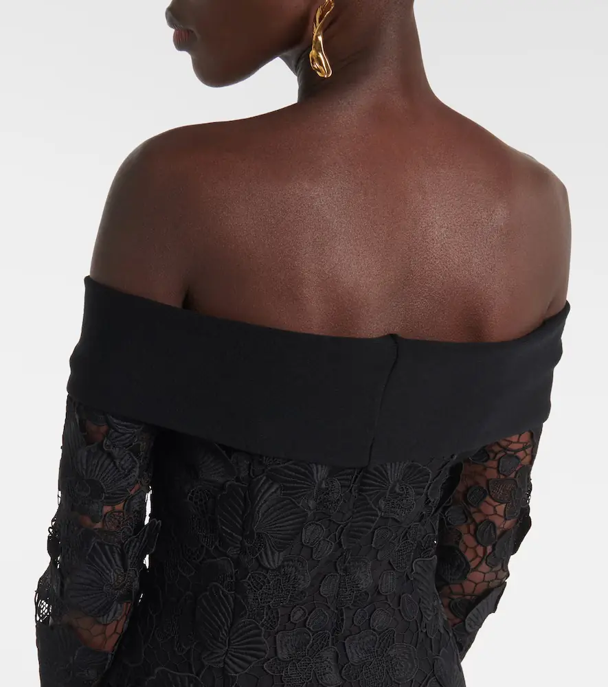 Oscar de la Renta Orchid floral guipure midi dress | Thumbnail 5 Oscar de la Renta Orchid floral guipure midi dress | Thumbnail 5