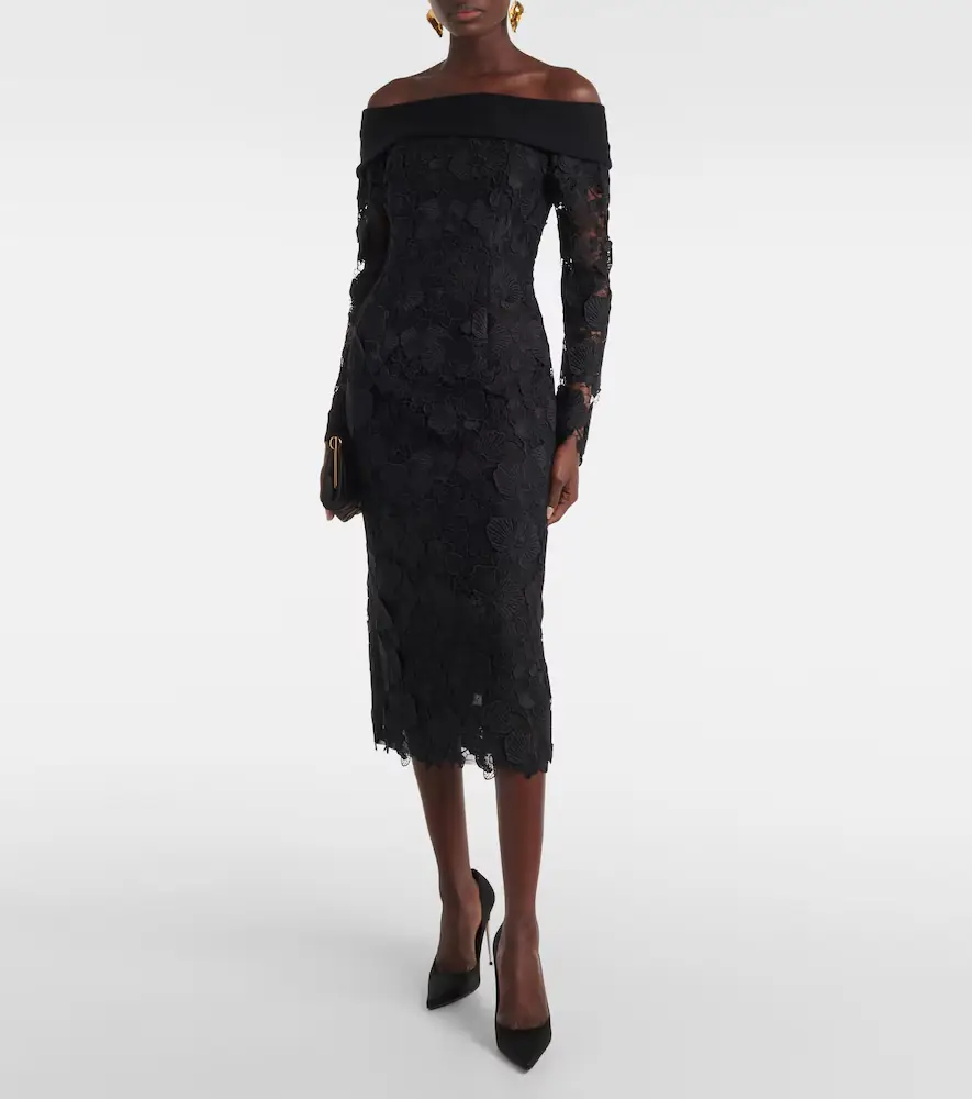 Oscar de la Renta Orchid floral guipure midi dress | Thumbnail 6 Oscar de la Renta Orchid floral guipure midi dress | Thumbnail 6
