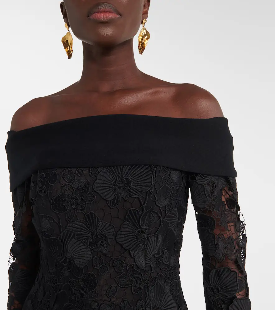 Oscar de la Renta Orchid floral guipure midi dress | Thumbnail 7 Oscar de la Renta Orchid floral guipure midi dress | Thumbnail 7