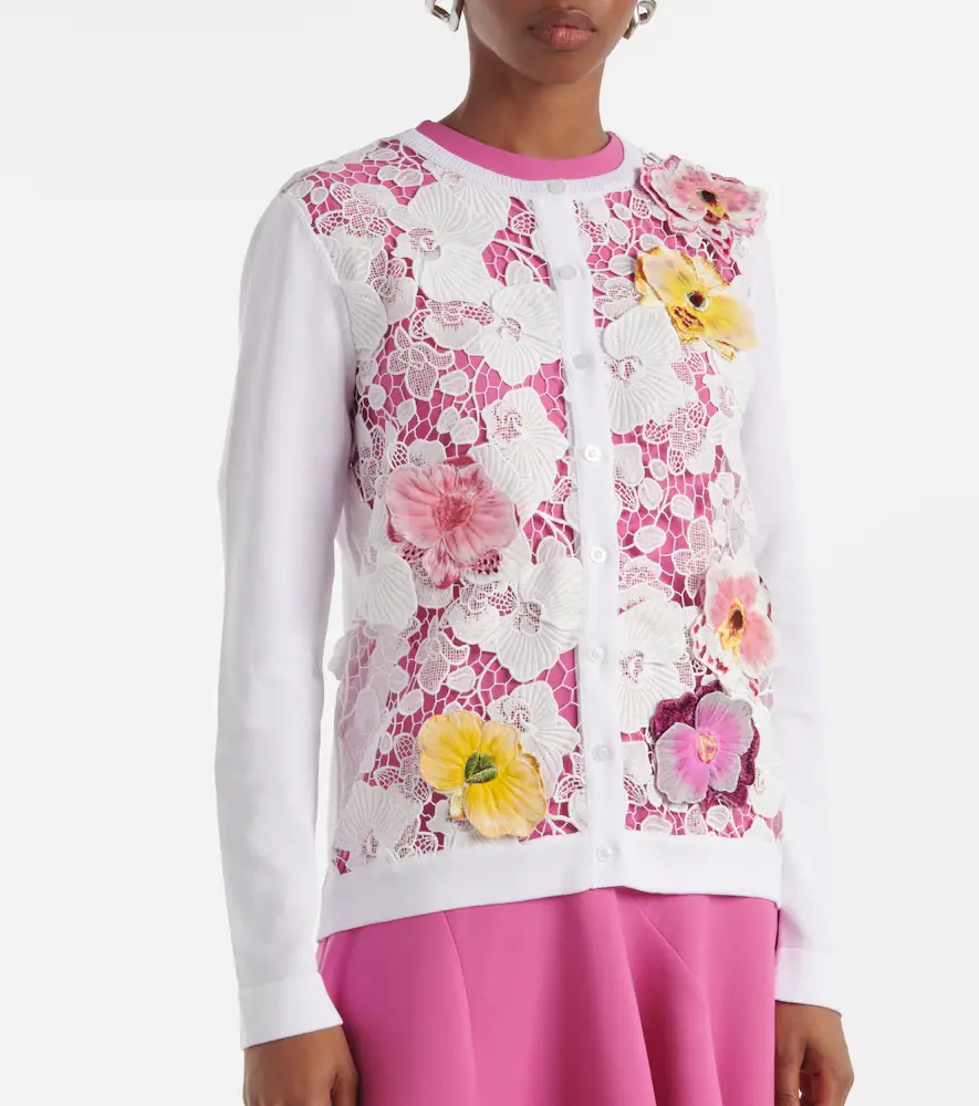 Oscar de la Renta Floral-appliqué cotton-blend cardigan | Thumbnail 3 Oscar de la Renta Floral-appliqué cotton-blend cardigan | Thumbnail 3