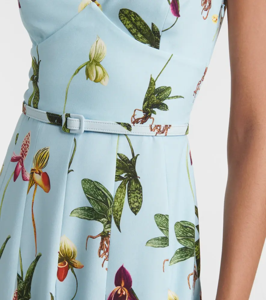 Oscar de la Renta Floral belted cady midi dress | Thumbnail 2 Oscar de la Renta Floral belted cady midi dress | Thumbnail 2
