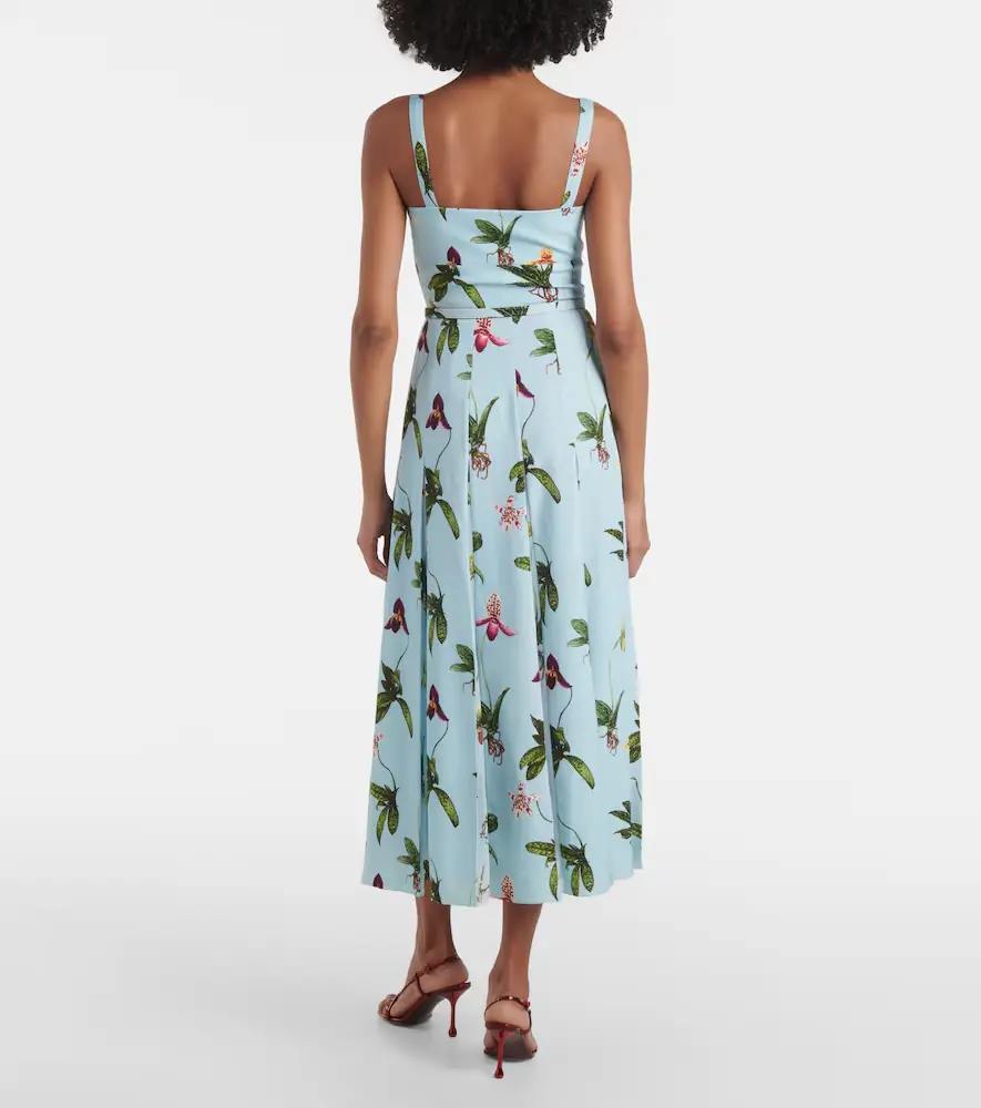 Oscar de la Renta Floral belted cady midi dress | Thumbnail 5 Oscar de la Renta Floral belted cady midi dress | Thumbnail 5