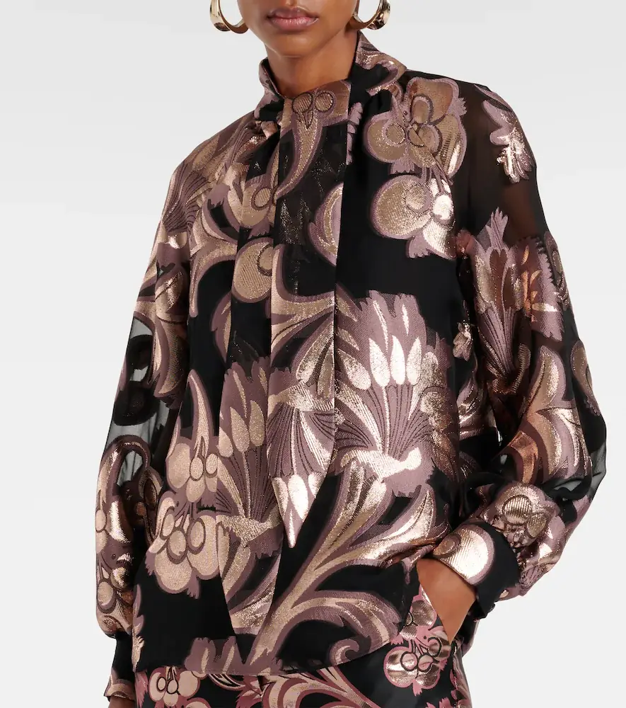 Etro Semi-sheer tie-neck lamé blouse | Thumbnail 2 Etro Semi-sheer tie-neck lamé blouse | Thumbnail 2