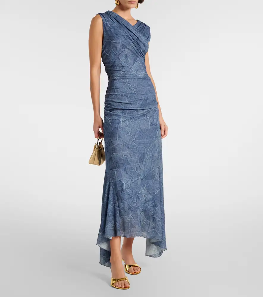 Ganni Printed ruched mesh maxi dress | Thumbnail 2