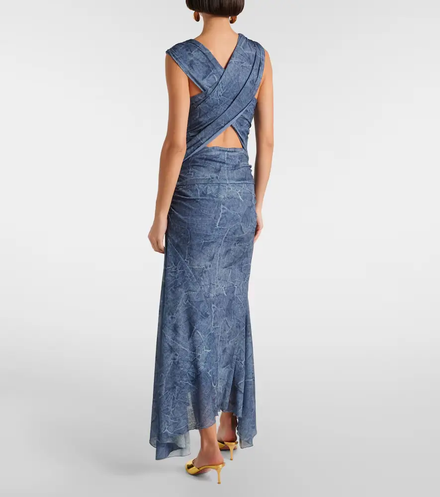 Ganni Printed ruched mesh maxi dress | Thumbnail 3