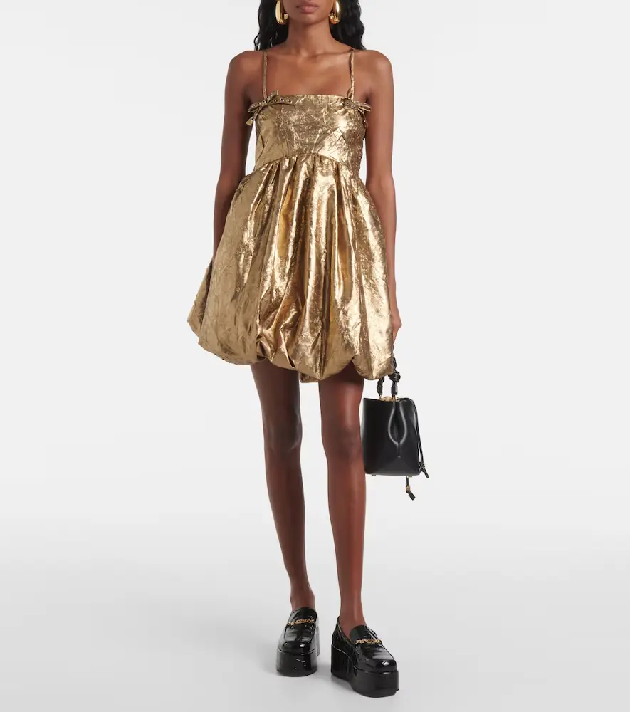 Ganni Bow-detail metallic balloon minidress | Thumbnail 2 Ganni Bow-detail metallic balloon minidress | Thumbnail 2