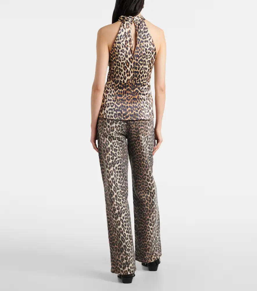 Ganni Leopard-print halterneck satin top | Thumbnail 2
