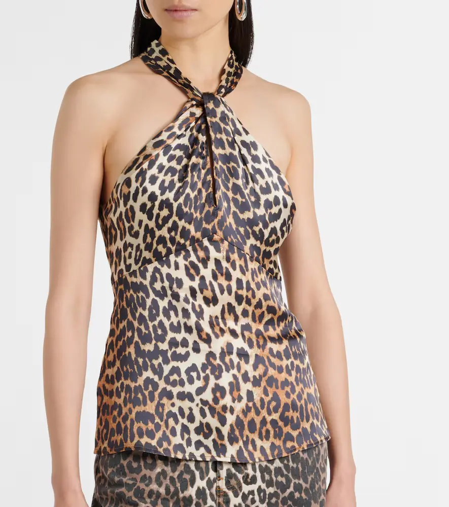 Ganni Leopard-print halterneck satin top | Thumbnail 4