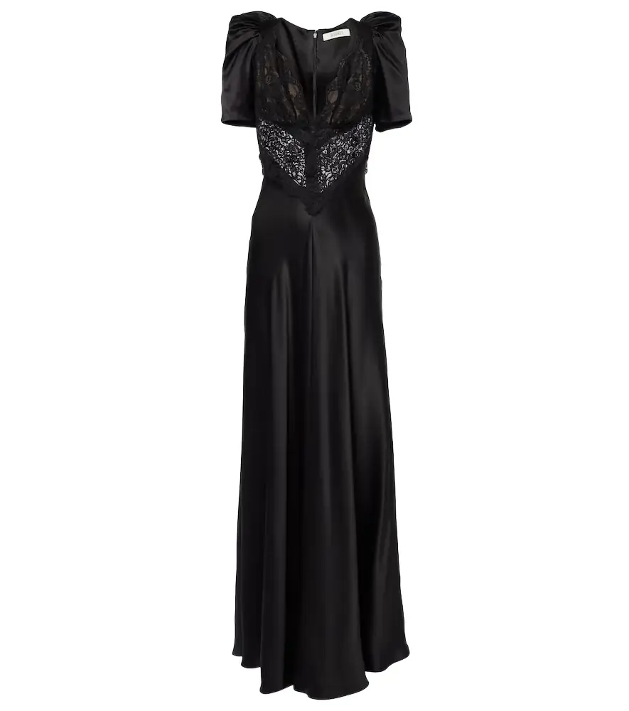 Rodarte Lace-trimmed silk charmeuse gown