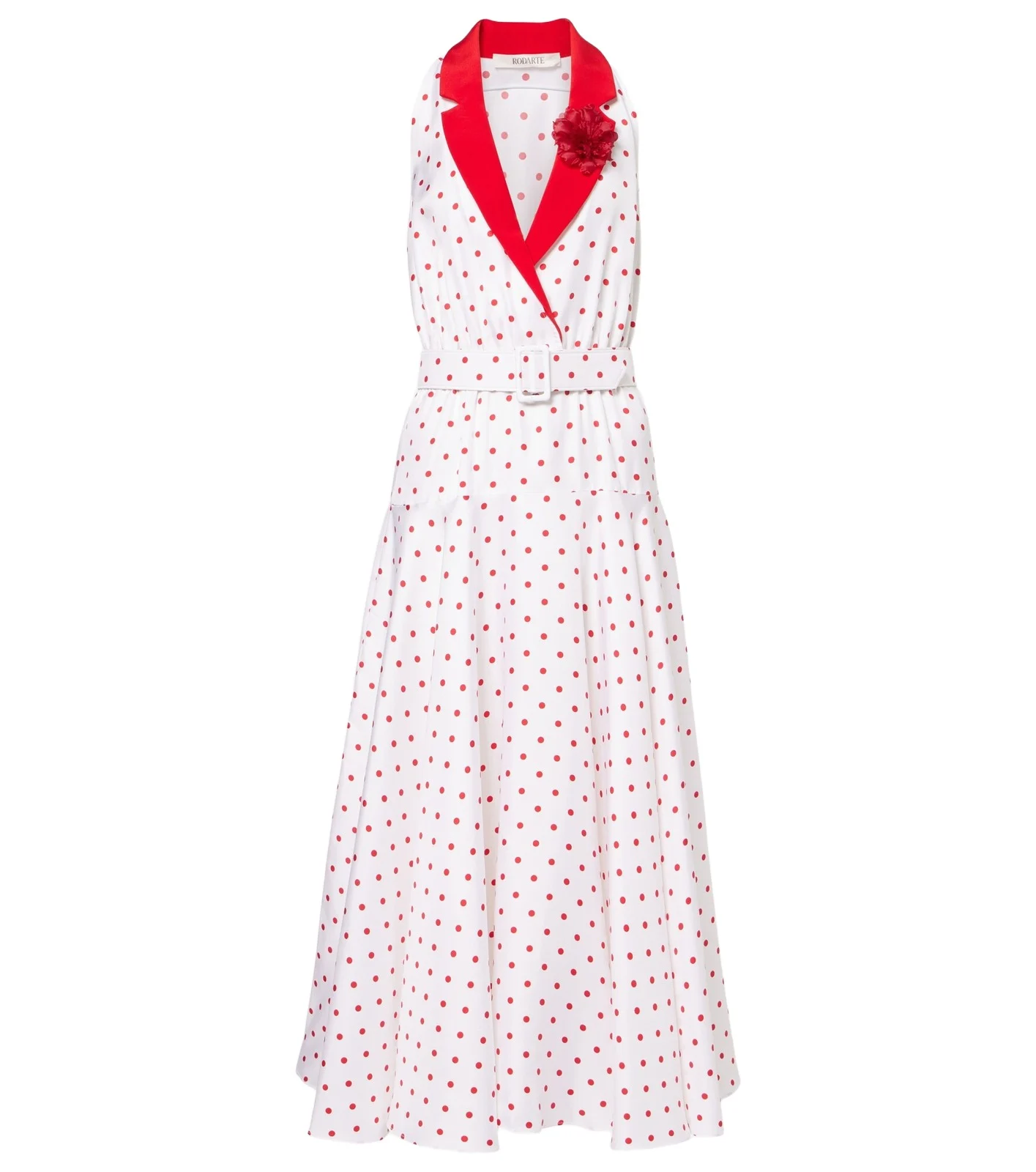 Polka-dot belted silk twill midi dress Polka-dot belted silk twill midi dress
