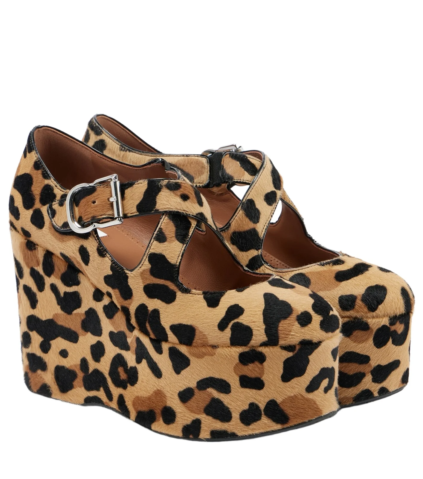 Criss Cross leopard-print calf hair wedges