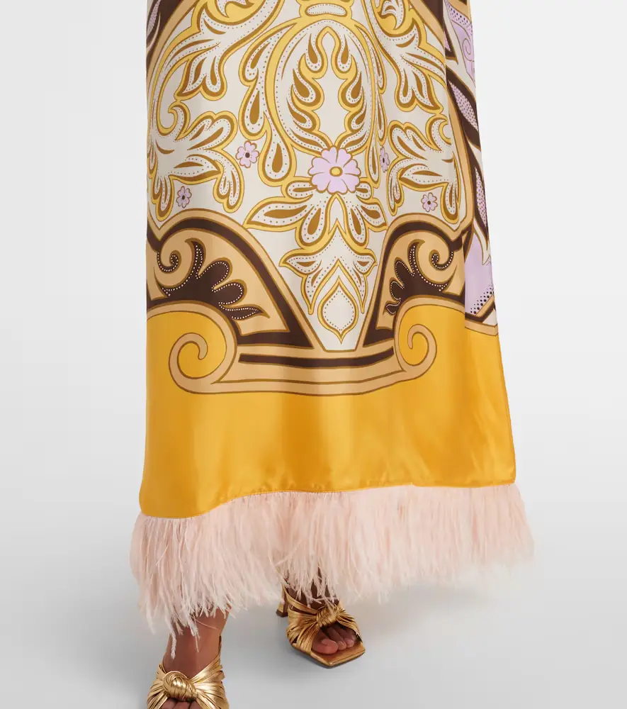 La DoubleJ Printed feather-trimmed silk maxi dress | Thumbnail 4 La DoubleJ Printed feather-trimmed silk maxi dress | Thumbnail 4