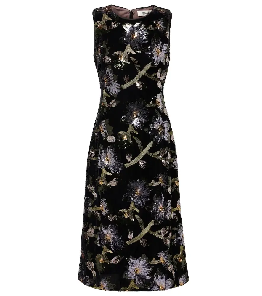 Diane von Furstenberg Coral sequined floral midi dress