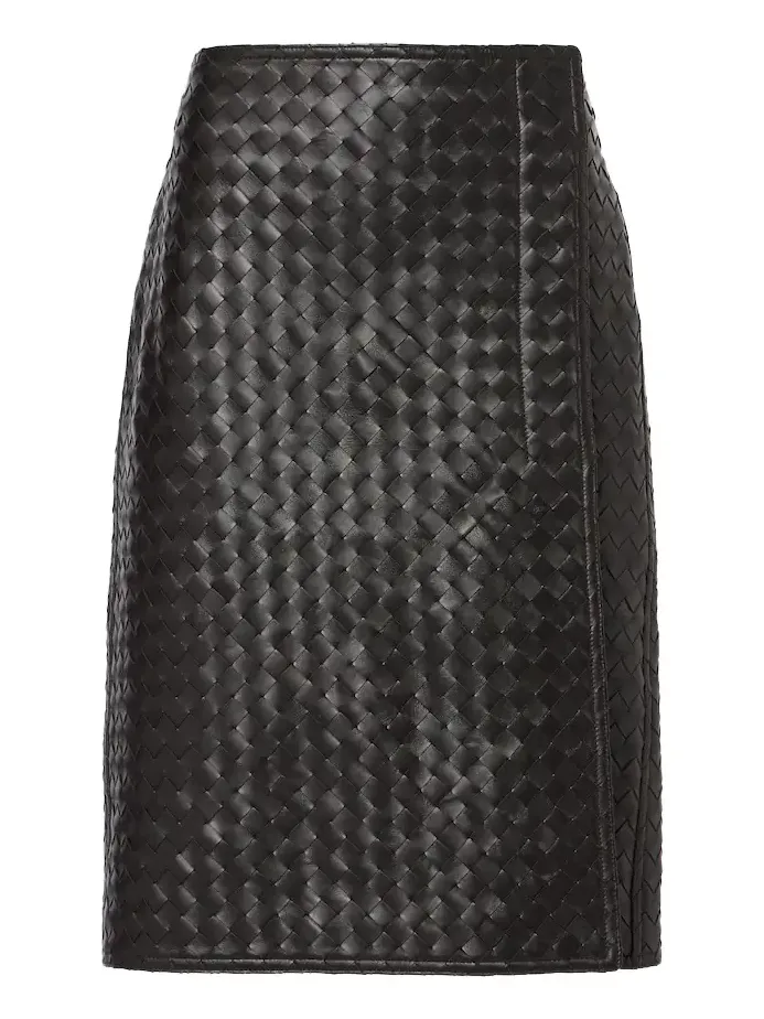 Intrecciato leather midi skirt