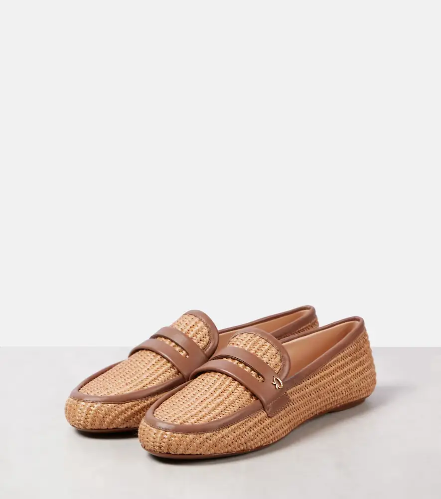 Gianvito Rossi Leather-trimmed raffia loafers | Thumbnail 4
