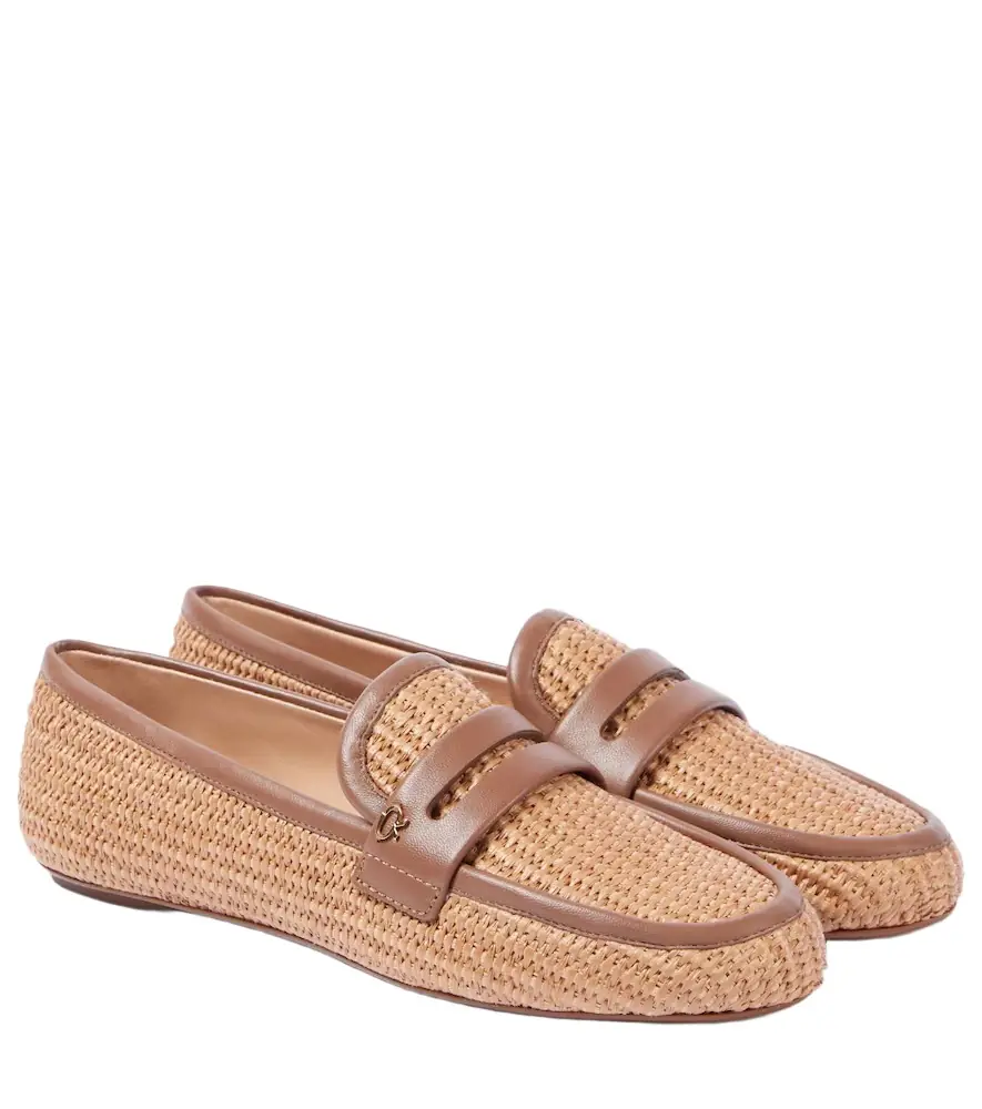 Gianvito Rossi Leather-trimmed raffia loafers