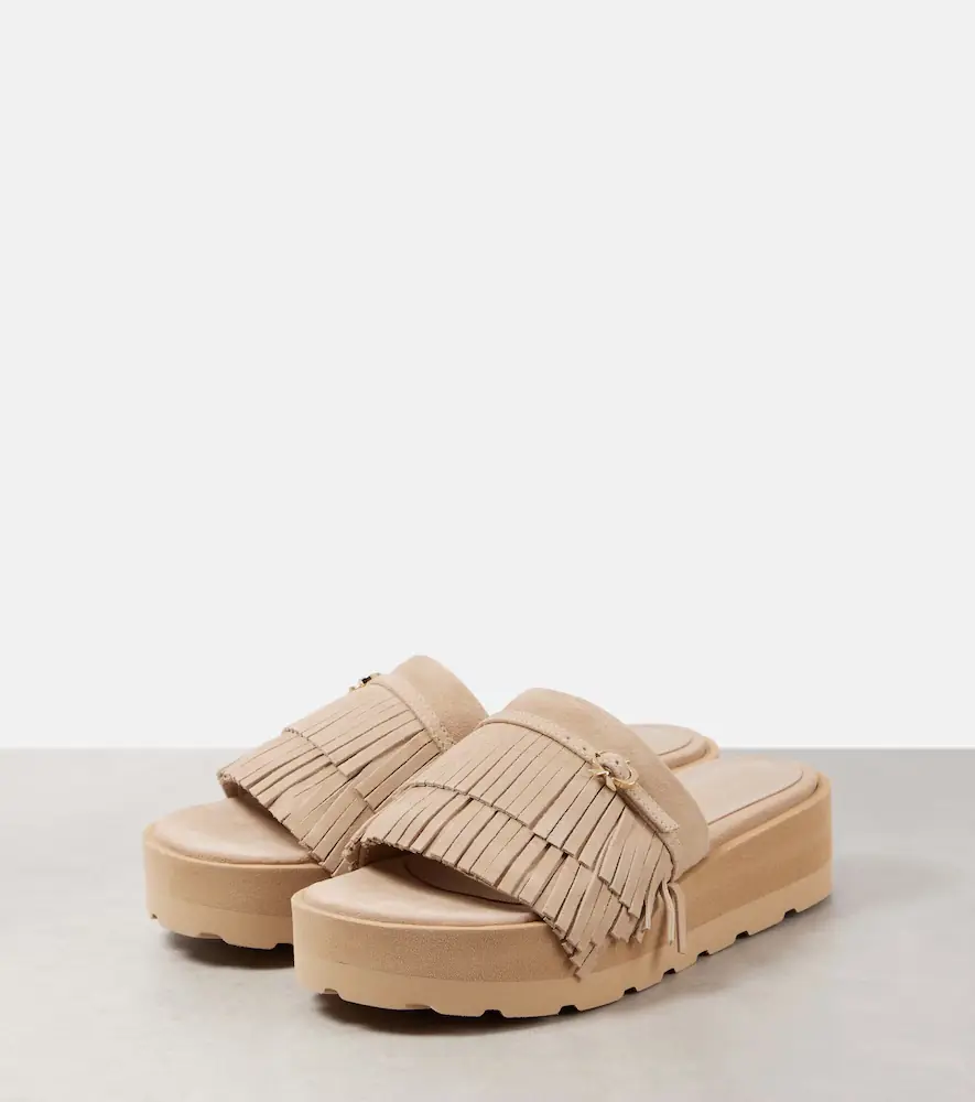 Gianvito Rossi Fringed suede platform slides | Thumbnail 3