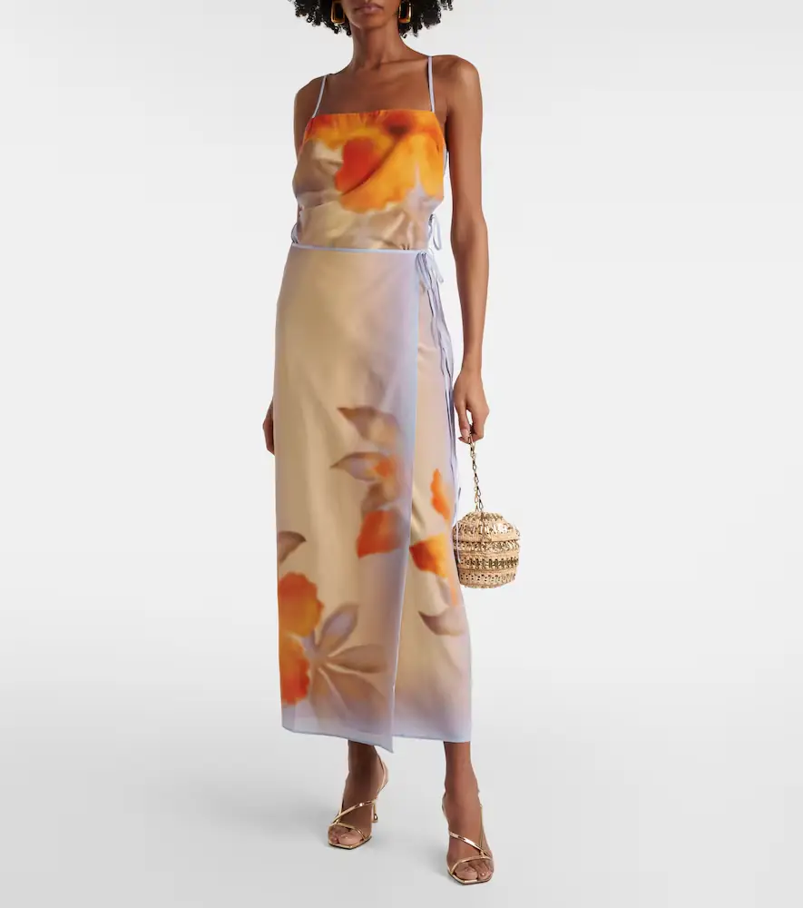 SIR. Floral silk crêpe wrap skirt | Thumbnail 5