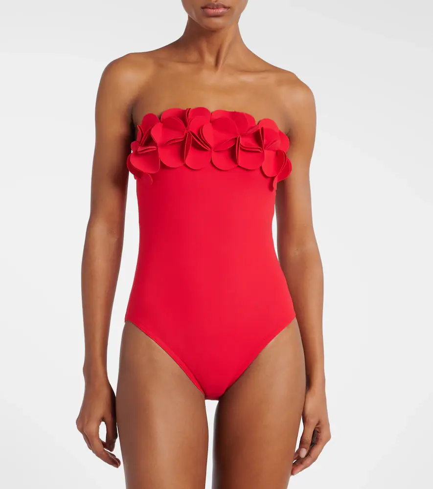 Karla Colletto Tess floral-appliqué bandeau swimsuit | Thumbnail 2