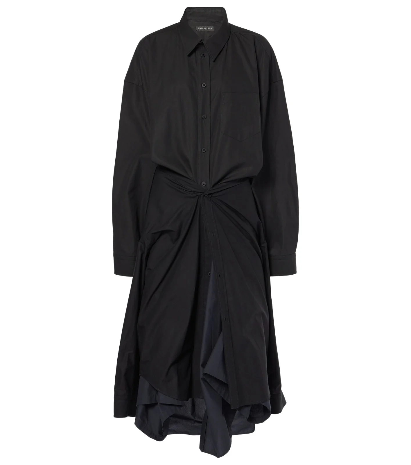Balenciaga Gathered tie-front cotton shirt dress