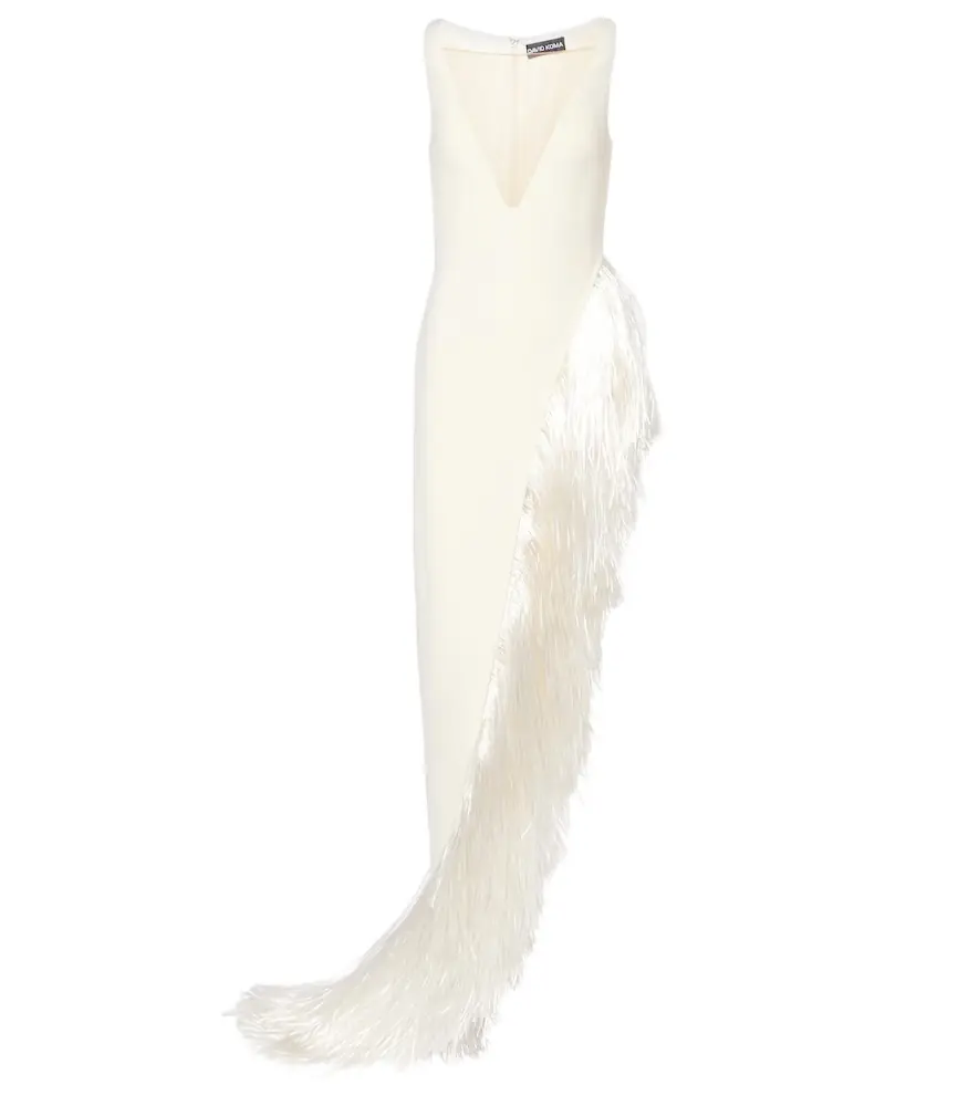 David Koma Fringed asymmetric cady gown