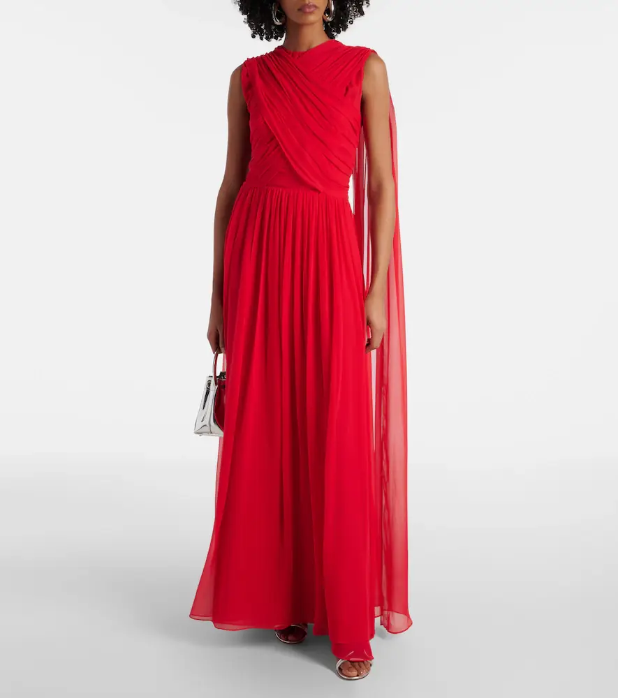 Costarellos Seva gathered silk georgette gown | Thumbnail 4