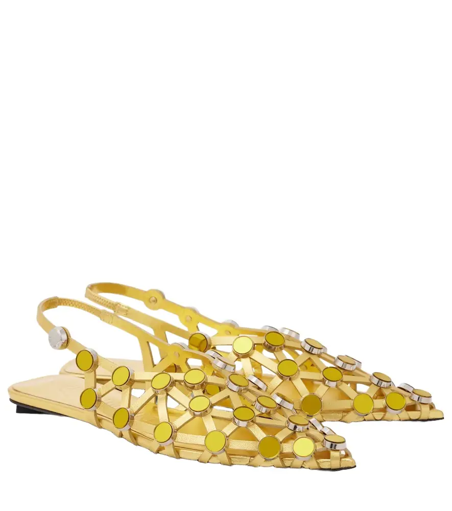 The Attico Grid metallic leather slingback flats