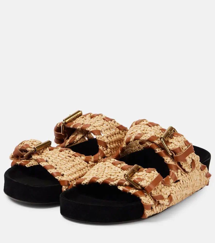 Isabel Marant Lennyo leather-trimmed raffia sandals | Thumbnail 4
