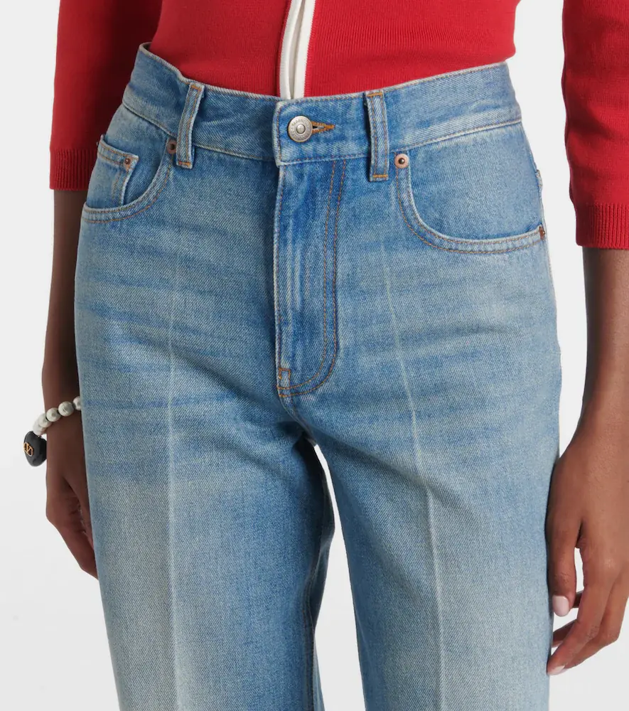 Valentino Garavani Jacquard-trimmed straight jeans | Thumbnail 2 Valentino Garavani Jacquard-trimmed straight jeans | Thumbnail 2