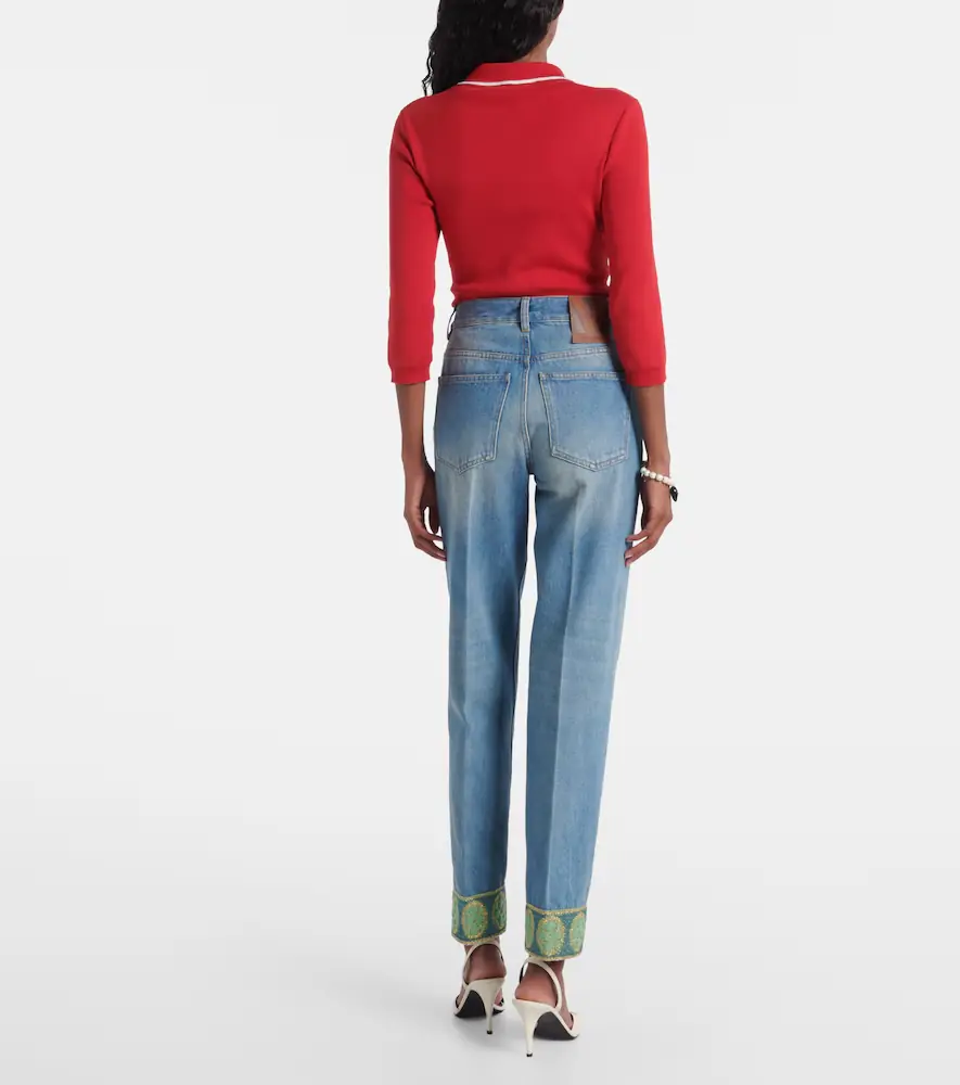 Valentino Garavani Jacquard-trimmed straight jeans | Thumbnail 3 Valentino Garavani Jacquard-trimmed straight jeans | Thumbnail 3
