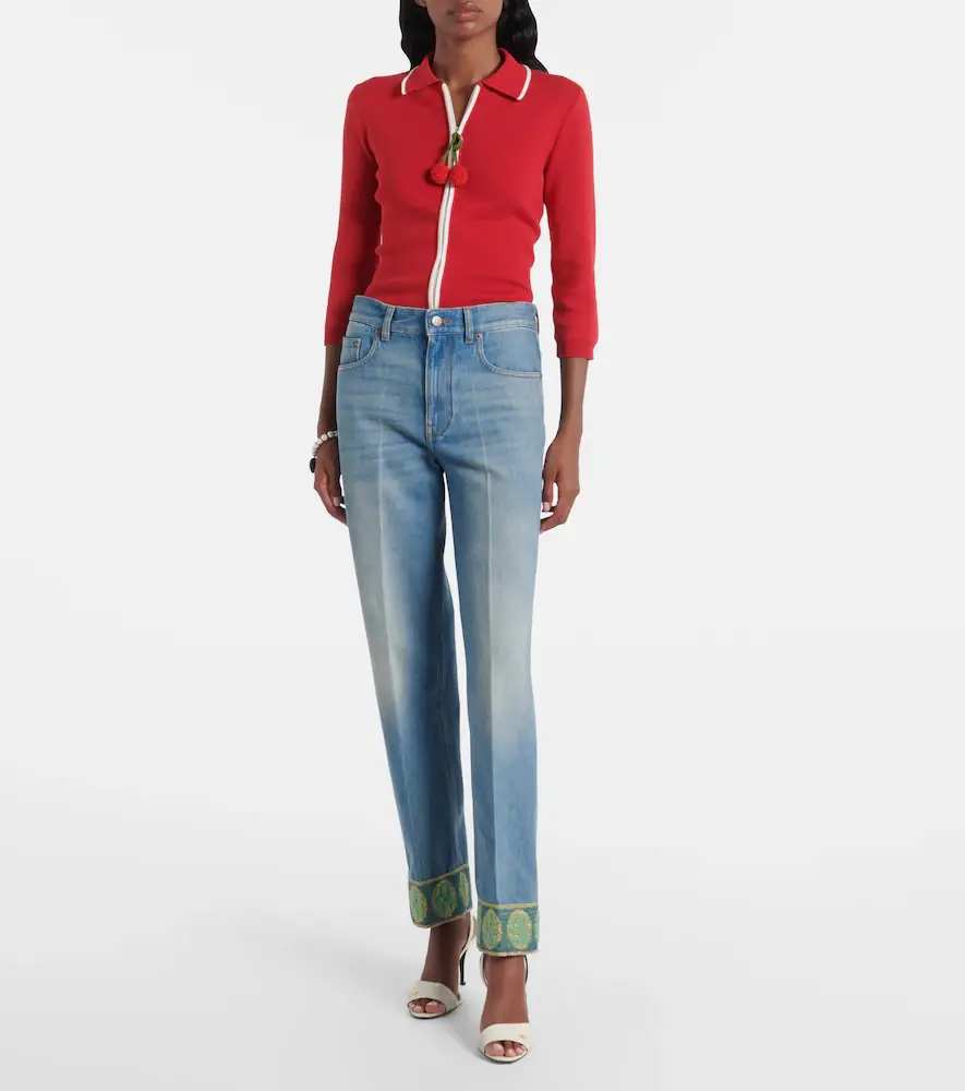 Valentino Garavani Jacquard-trimmed straight jeans | Thumbnail 4 Valentino Garavani Jacquard-trimmed straight jeans | Thumbnail 4