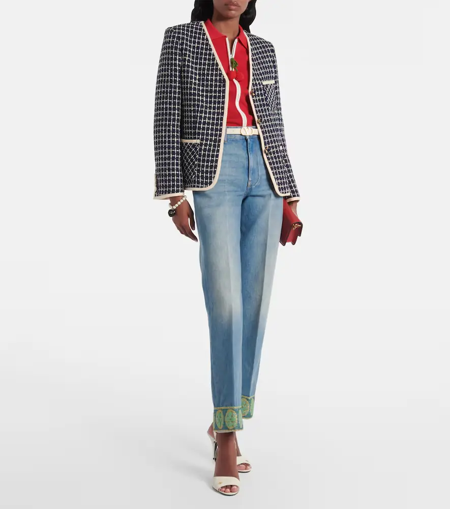 Valentino Garavani Jacquard-trimmed straight jeans | Thumbnail 6 Valentino Garavani Jacquard-trimmed straight jeans | Thumbnail 6