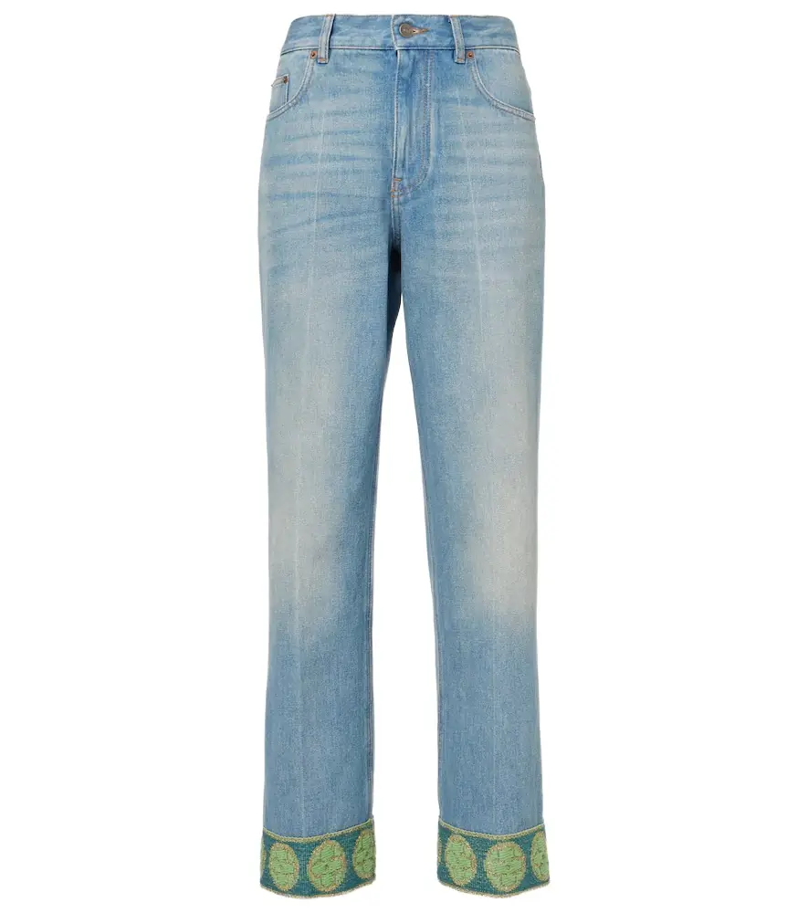 Valentino Garavani Jacquard-trimmed straight jeans