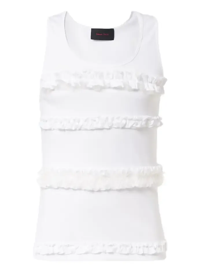 Ruffled cotton jersey tank top