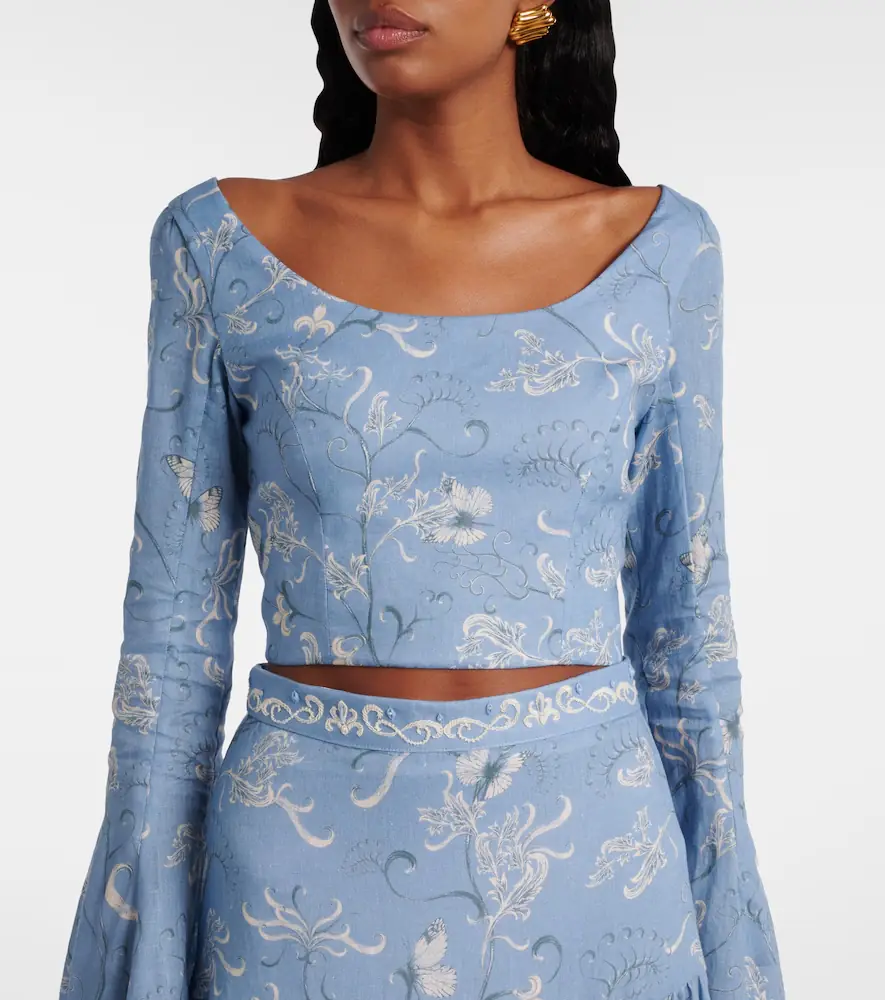 Agua by Agua Bendita Limoncillo Lymanopoda floral linen crop top | Thumbnail 3