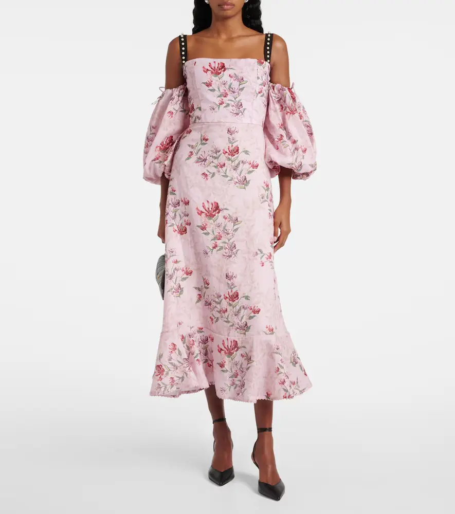 Agua by Agua Bendita Mercedes Wisteria floral linen midi dress | Thumbnail 2