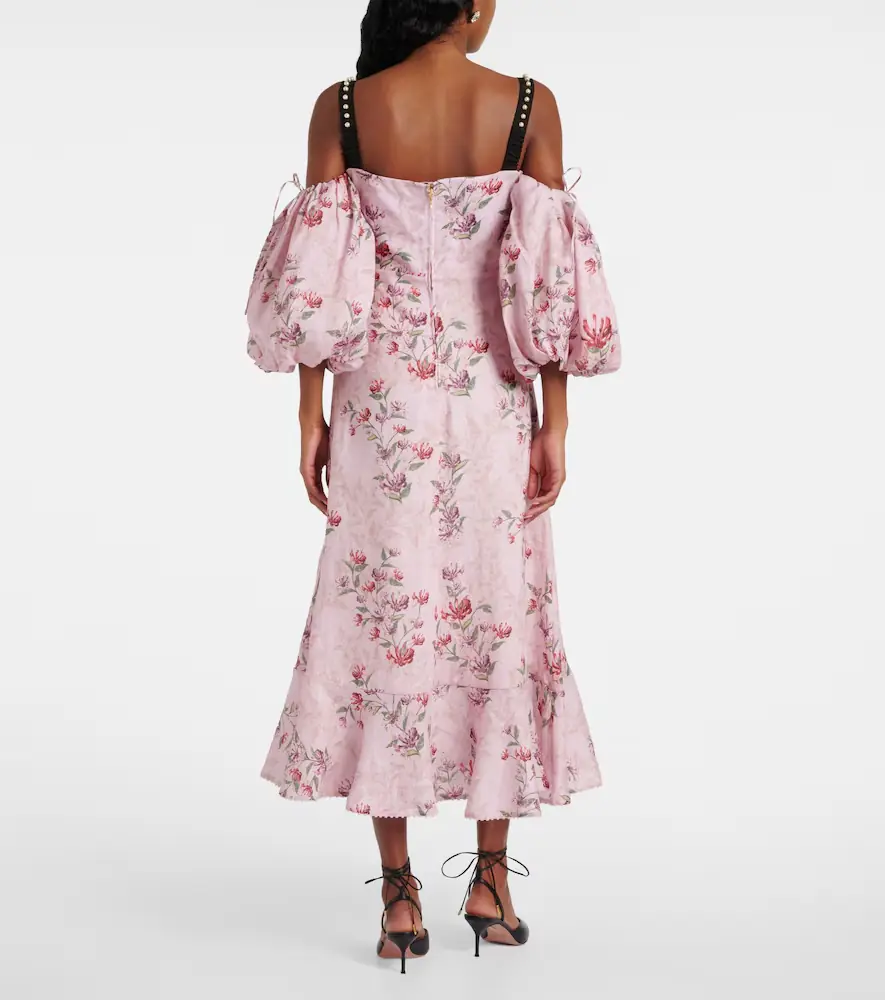 Agua by Agua Bendita Mercedes Wisteria floral linen midi dress | Thumbnail 4