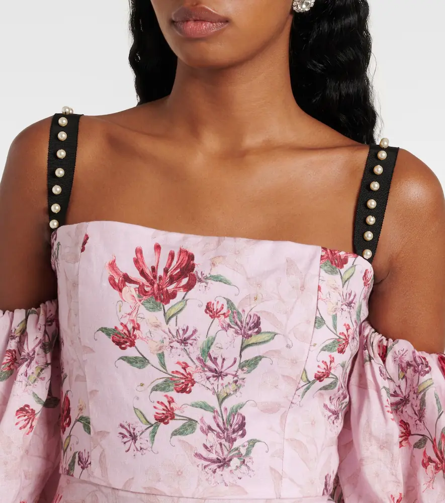 Agua by Agua Bendita Mercedes Wisteria floral linen midi dress | Thumbnail 5
